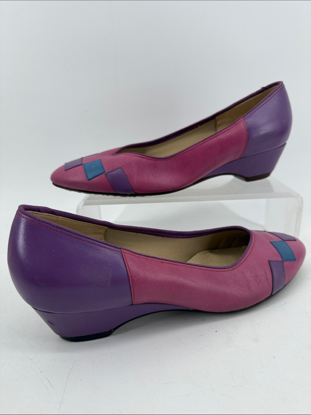 Vintage Naturalizer Pink Leather Flats with Blue and Purple Accents